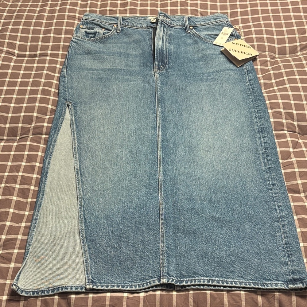 BNWT MOTHER The Split Second Denim Midi Skirt - Picture 3 of 12